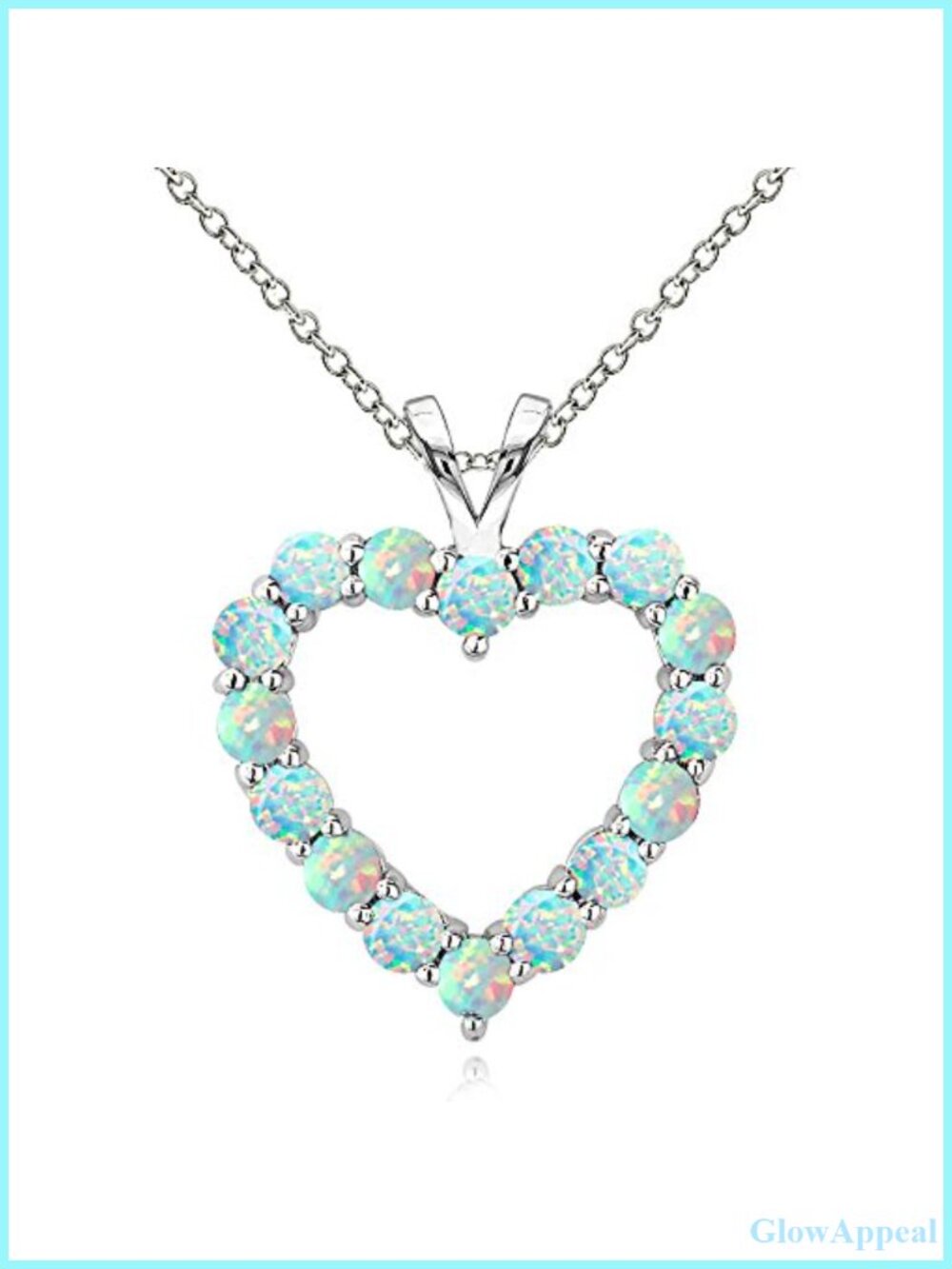 Sterling Silver Created Opal Open Heart Necklace 18" Rolo Chain